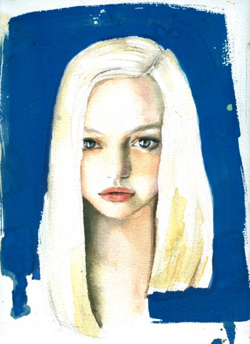 блондинка с большими глазами на синем фоне для срисовки в личный дневник