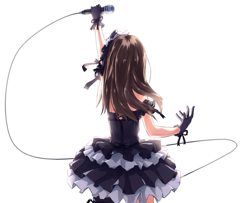 девушка в пышном коротком платье со спины с микрофоном иллюстрация чтобы срисовать