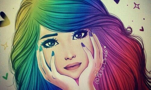 красивая девушка с волосами радугой чтобы срисовать