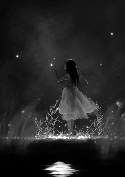 девушка в белом платье ночью собирает звёзды картинка для аватарки