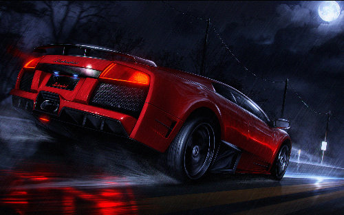 красный автомобиль под дождем