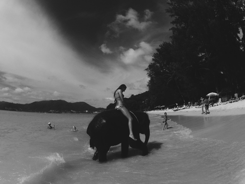 девушка на слонике на пляже