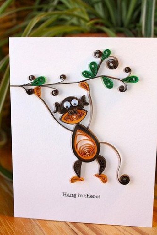 открытка квиллинг с обезьяной