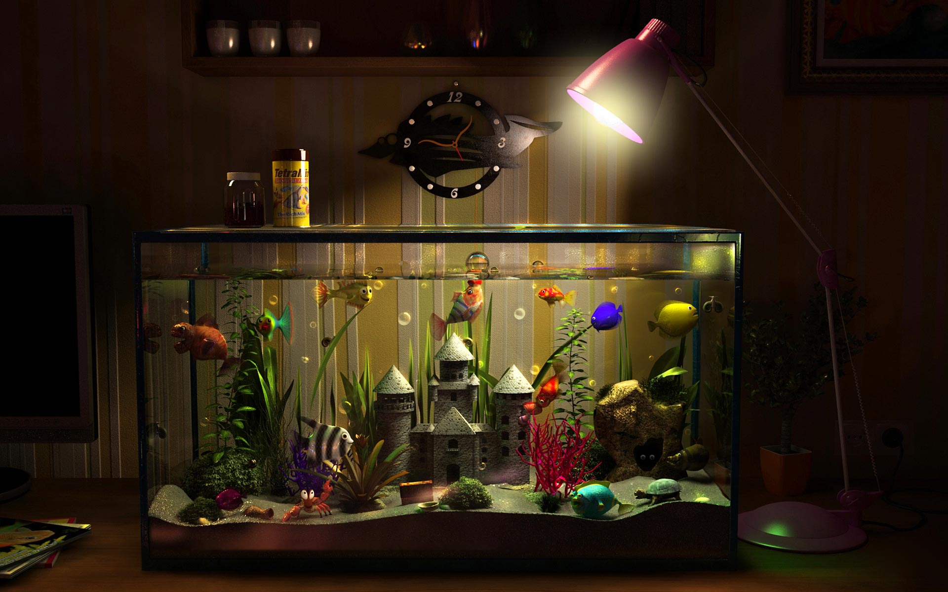 нарисованный аквариум на рабочий стол
