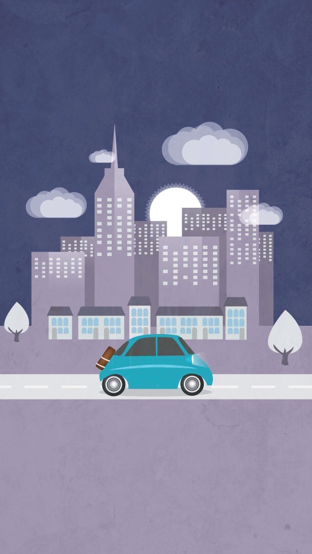 нарисованный голубой автомобиль едет по ночному городу