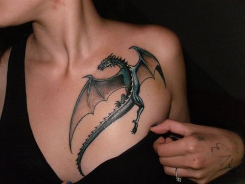 Тату на груди женские дракон