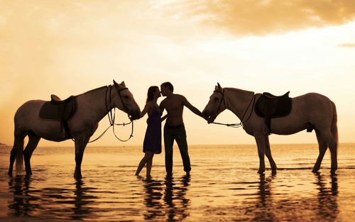 влюбленные в воде с лошадьми