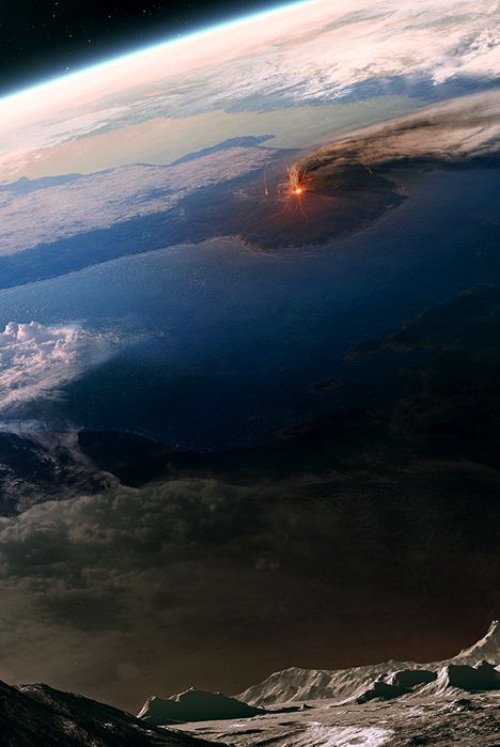 извержение вулкана вид из космоса