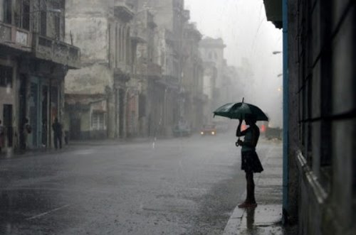 девушка под зонтом на улице
