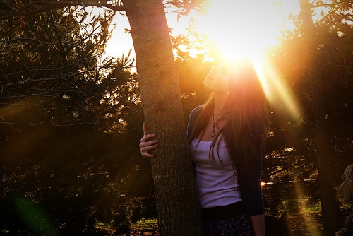 девушка у дерева под солнцем осенью идеи для фотосъемки