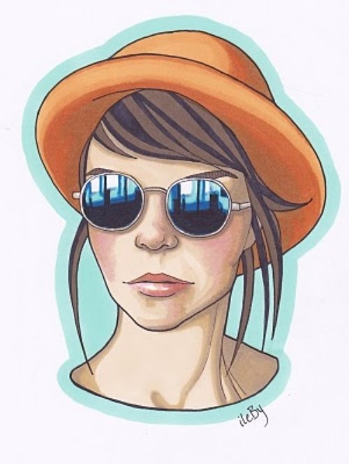 девушка в шляпе и очках для срисовки