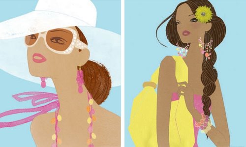 две пляжные иллюстрации девушек для срисовки