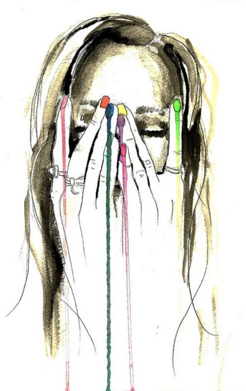 рисованная девушка с ногтями радуга которая течет