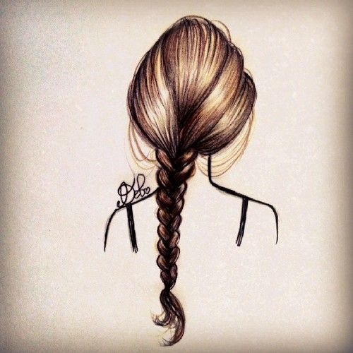 девушка с косичкой со спины нарисованная карандашами