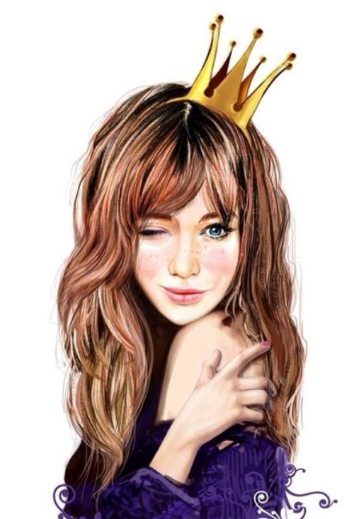 нарисованная девушка кокетка в короне