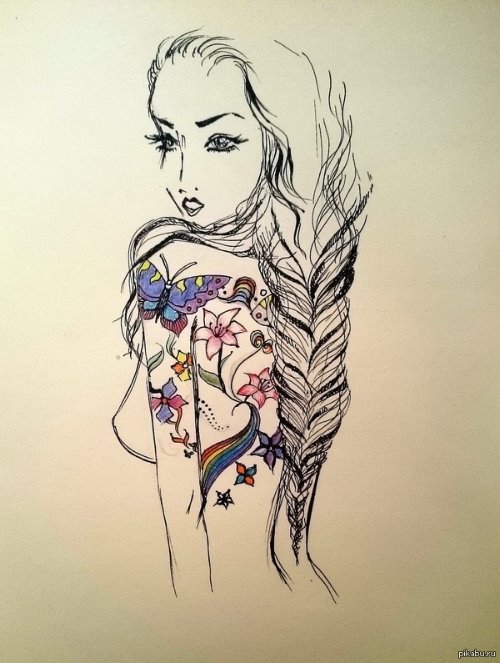 девушка гелевой ручкой с татуировками на спине и плечах для срисовки