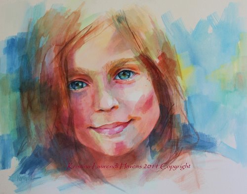 портрет девочки с синими глазами акварелью
