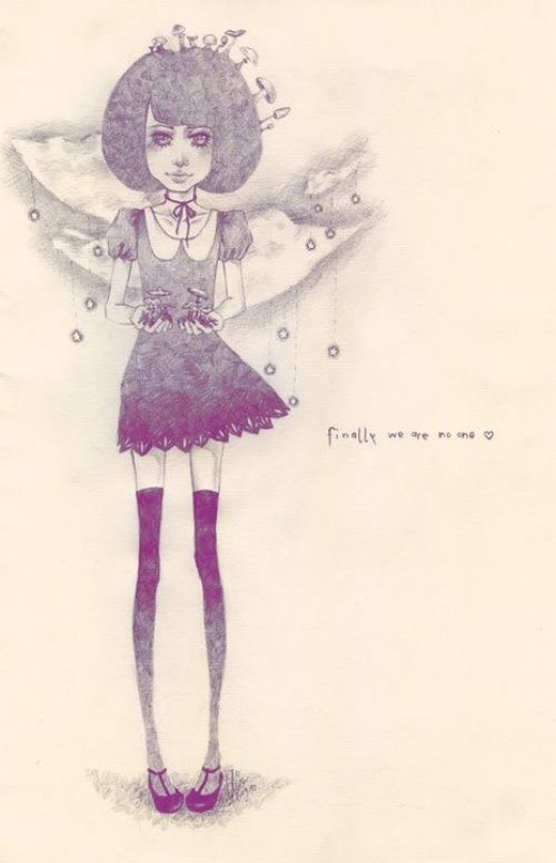 Девушка с тонкими ногами держит грибочки рисунок черно белый