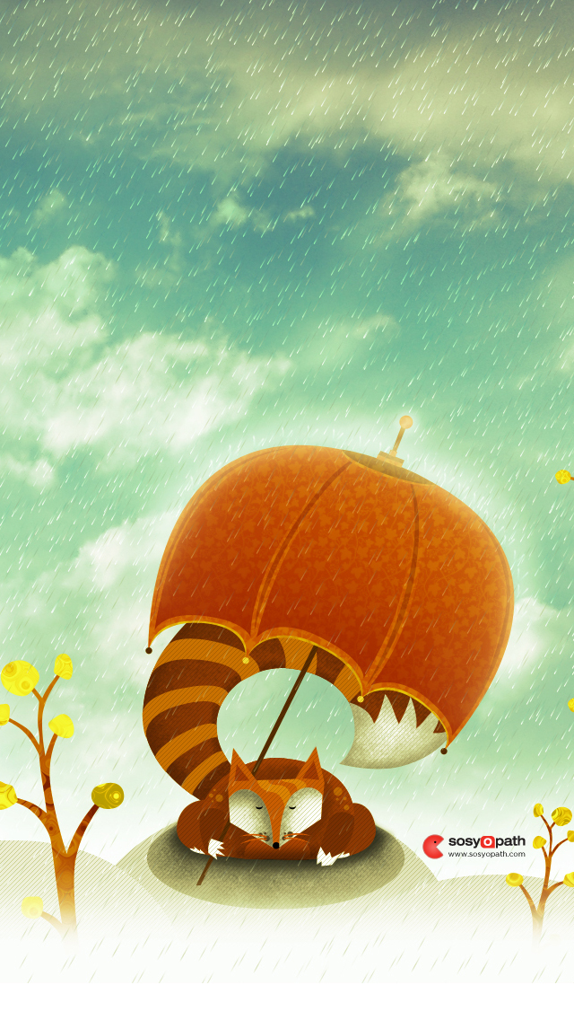 лисичка под зонтом арт обои на айфон